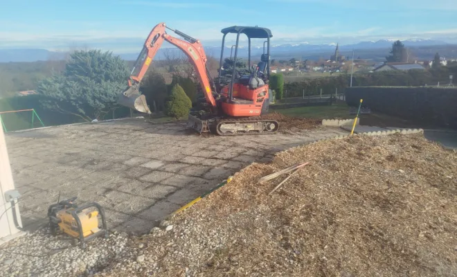 Création d'un espace terrasse en béton désactivé sur Rochetoirin, Bourgoin-Jallieu, KS Maçonnerie