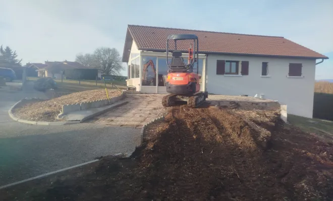 Création d'un espace terrasse en béton désactivé sur Rochetoirin, Bourgoin-Jallieu, KS Maçonnerie